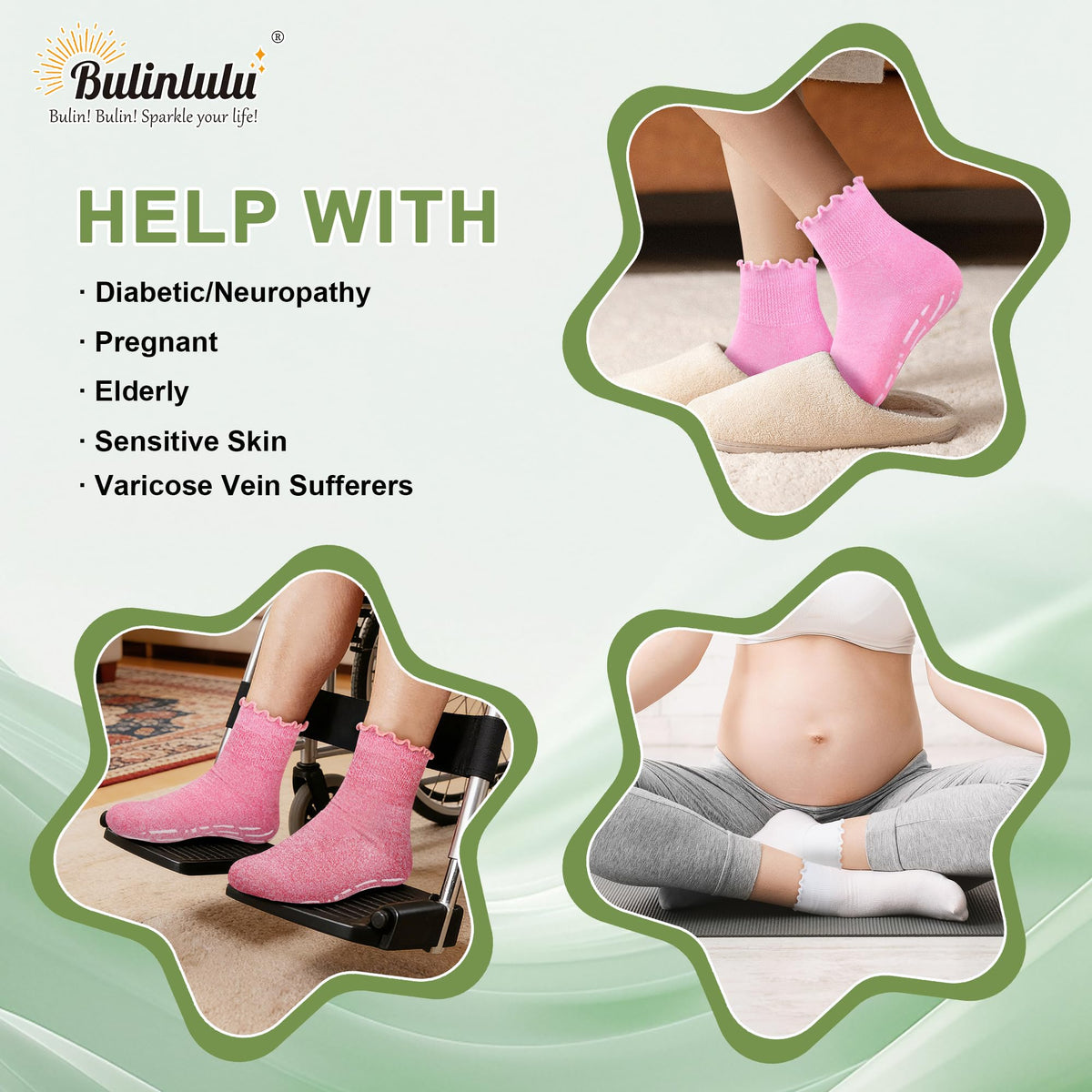 Non Slip Diabetic Socks for Women 6 Pairs Size 9-11 B782404