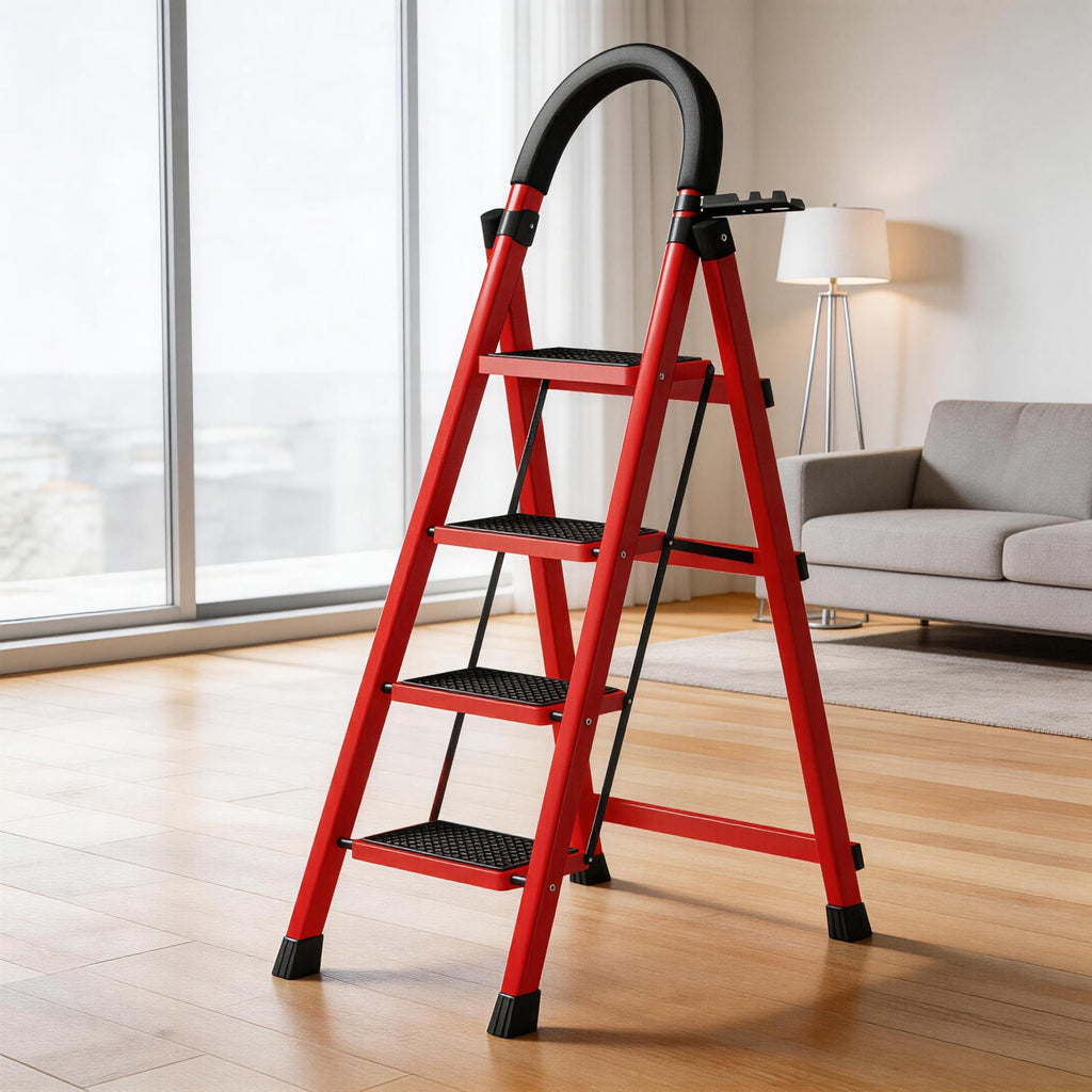 4 Step Folding Ladder with Handrails, Heavy Duty 800 lbs Step Stool U3517