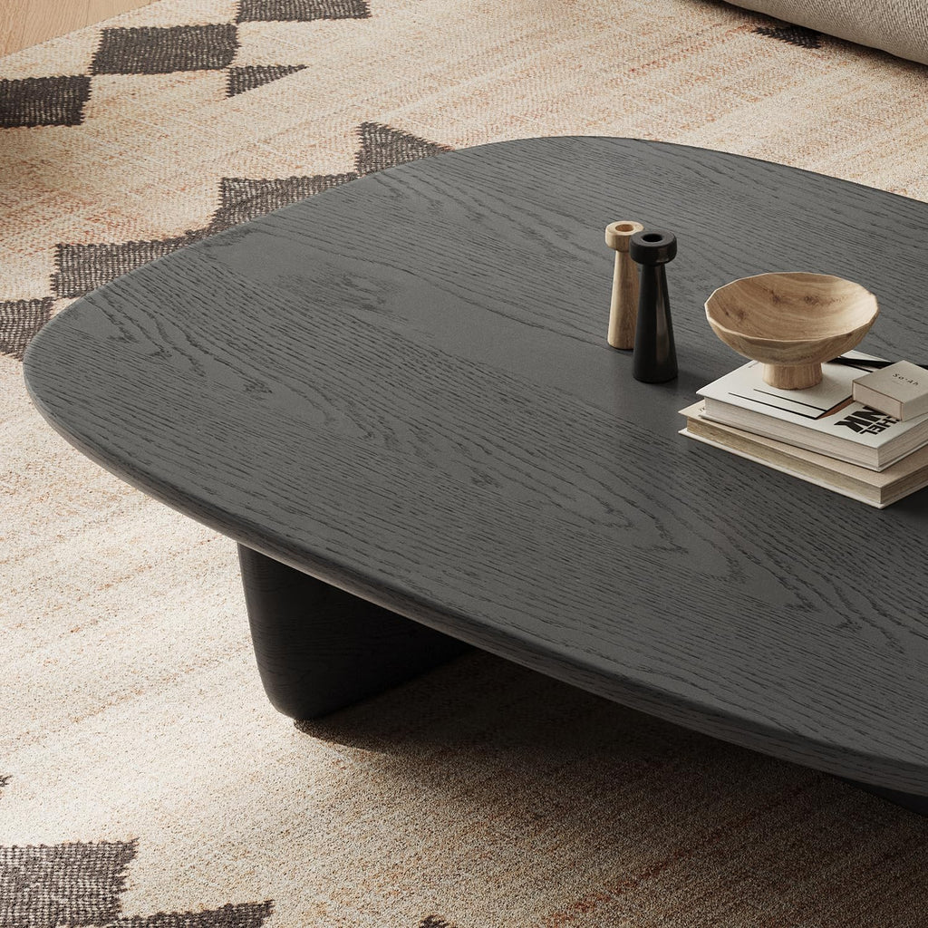 Black Wood Oval Coffee Table with Pedestal Base V148