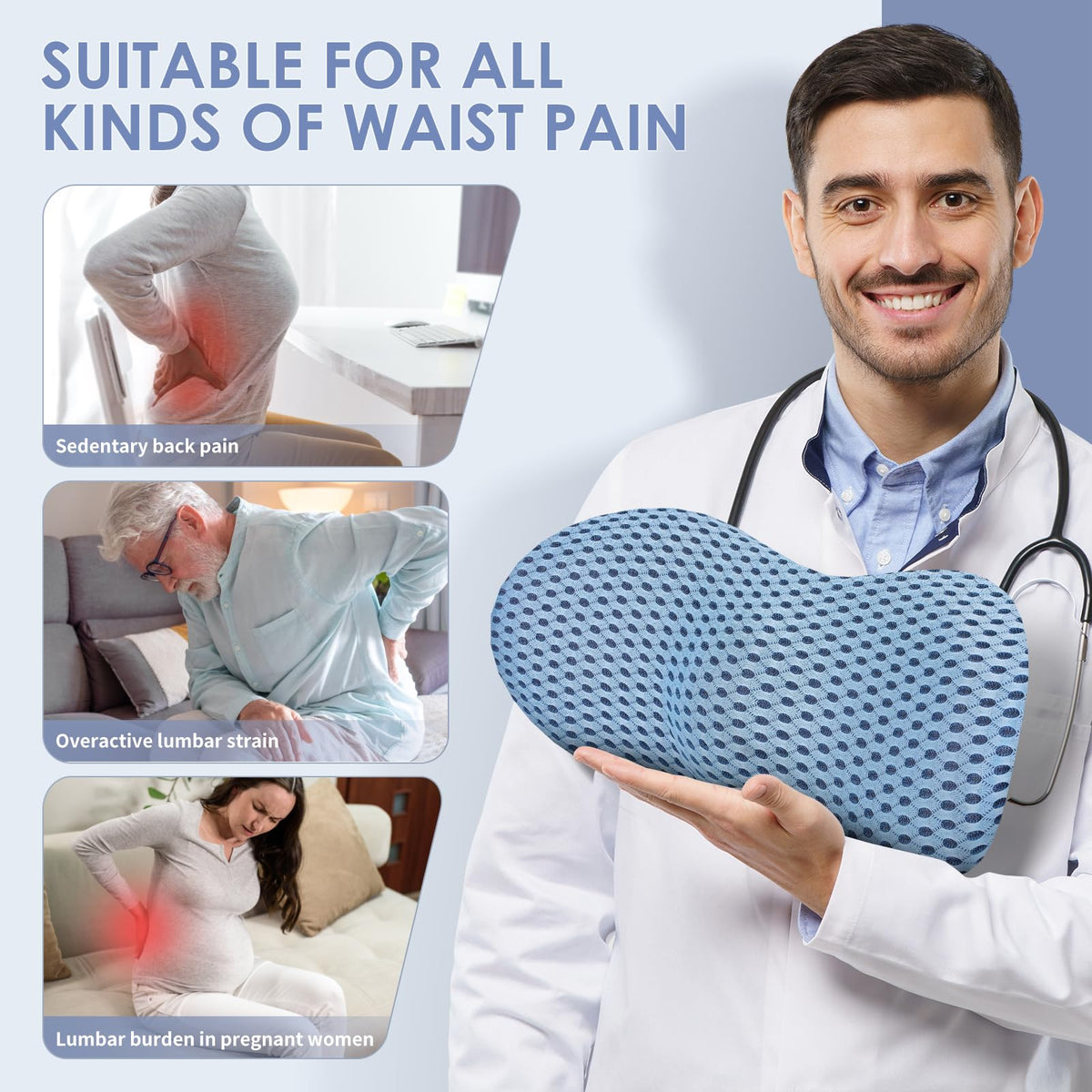 Blue Ergonomic Lumbar Support Pillow S8727