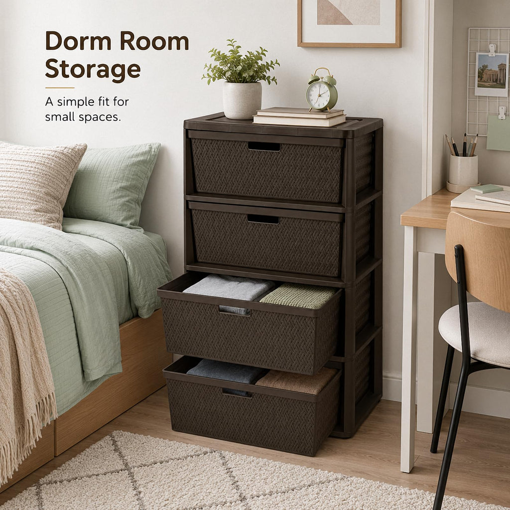 Brown 4 Drawer Plastic Storage Tower Q8126
