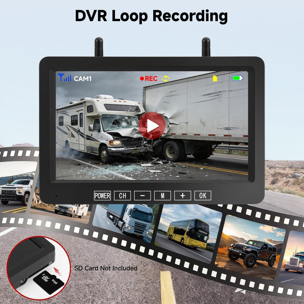 Dual Magnetic Wireless Backup Camera, 7” 1080P HD 4CH DVR Monitor X80070