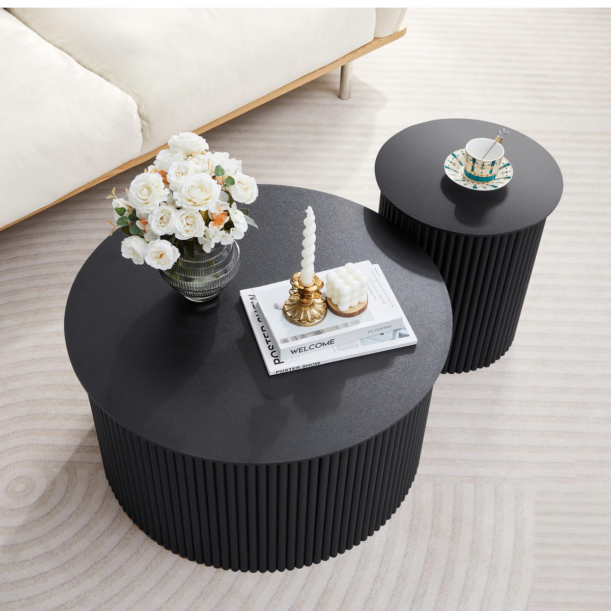 Fluted Round Nesting Coffee Table Set of 2 V74607