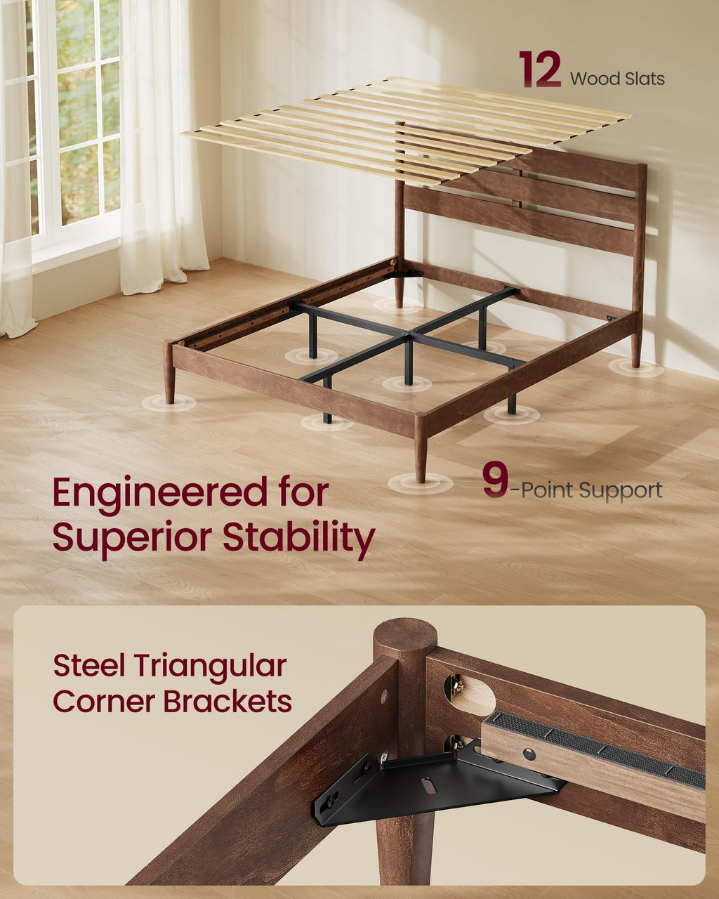 Full Wood Platform Bed with Headboard Storage Shelf O18593