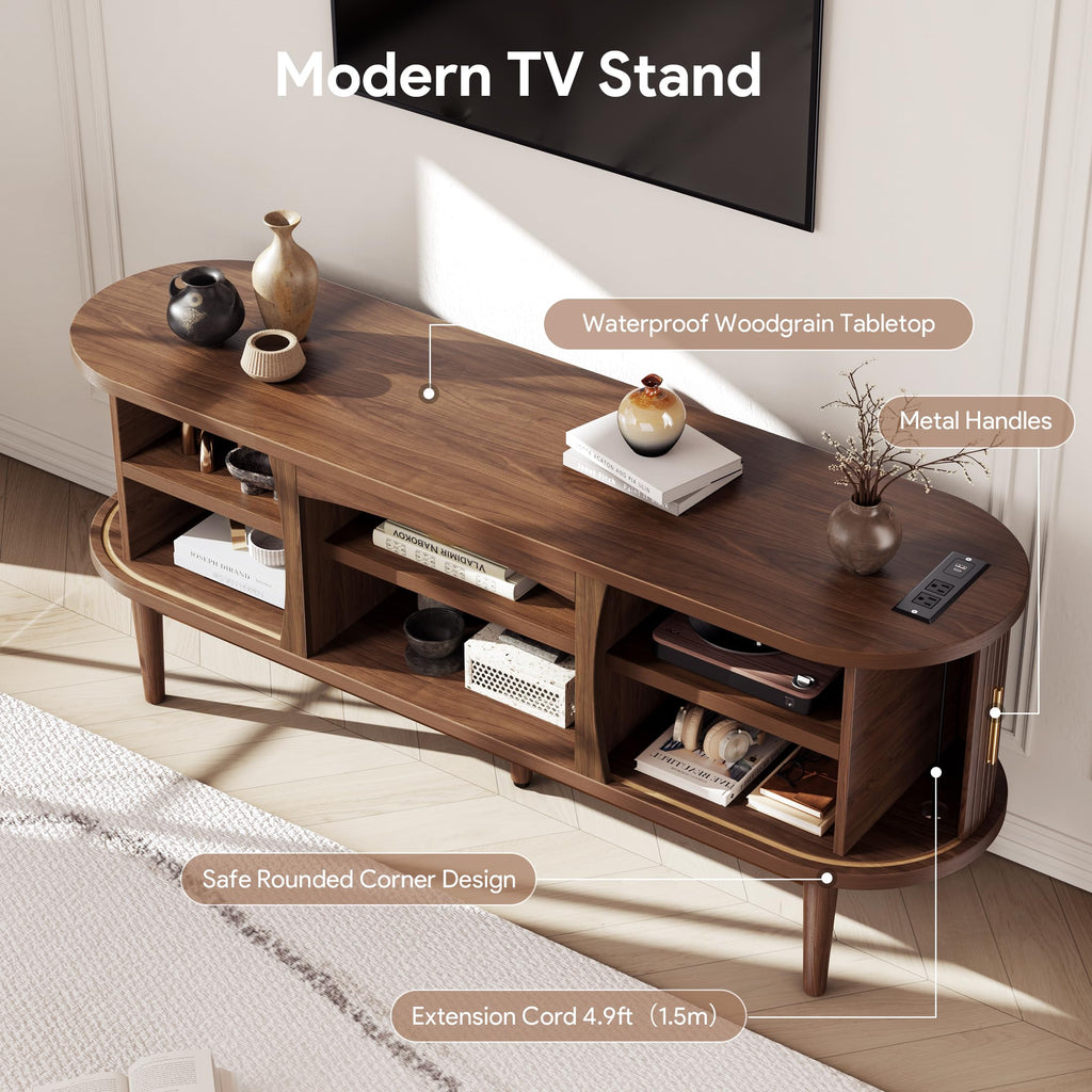 Mid Century TV Stand with Storage and Sliding Doors P645418