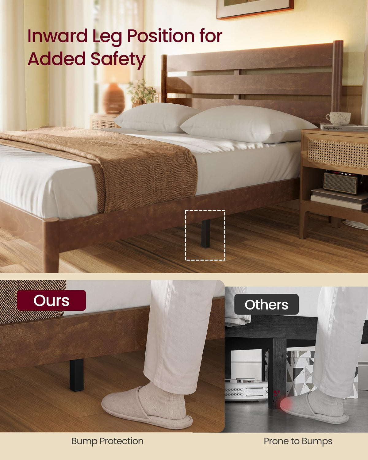 Full Wood Platform Bed with Headboard Storage Shelf O18593