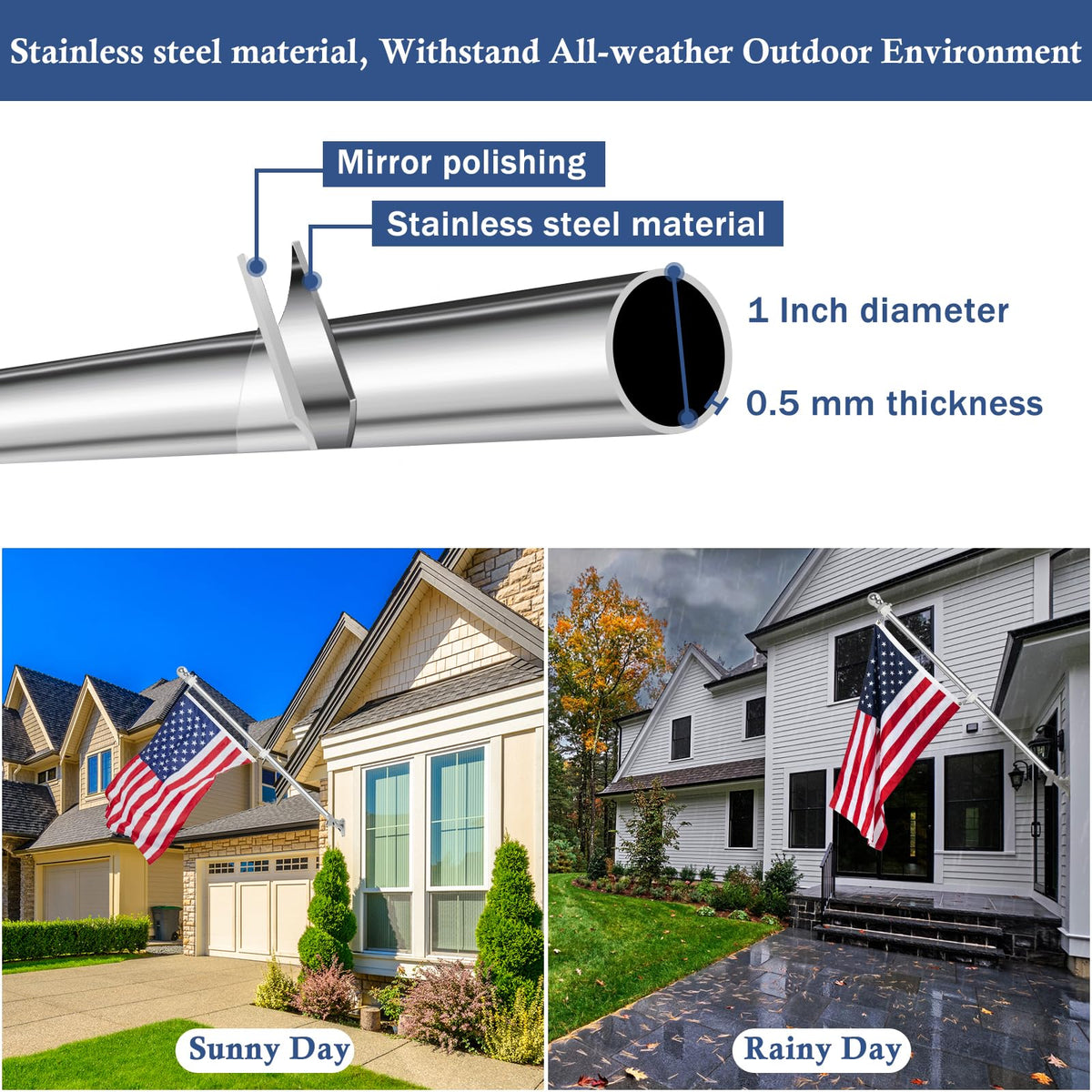 5FT Stainless Steel Wall Mounted Flag Pole Kit J79103