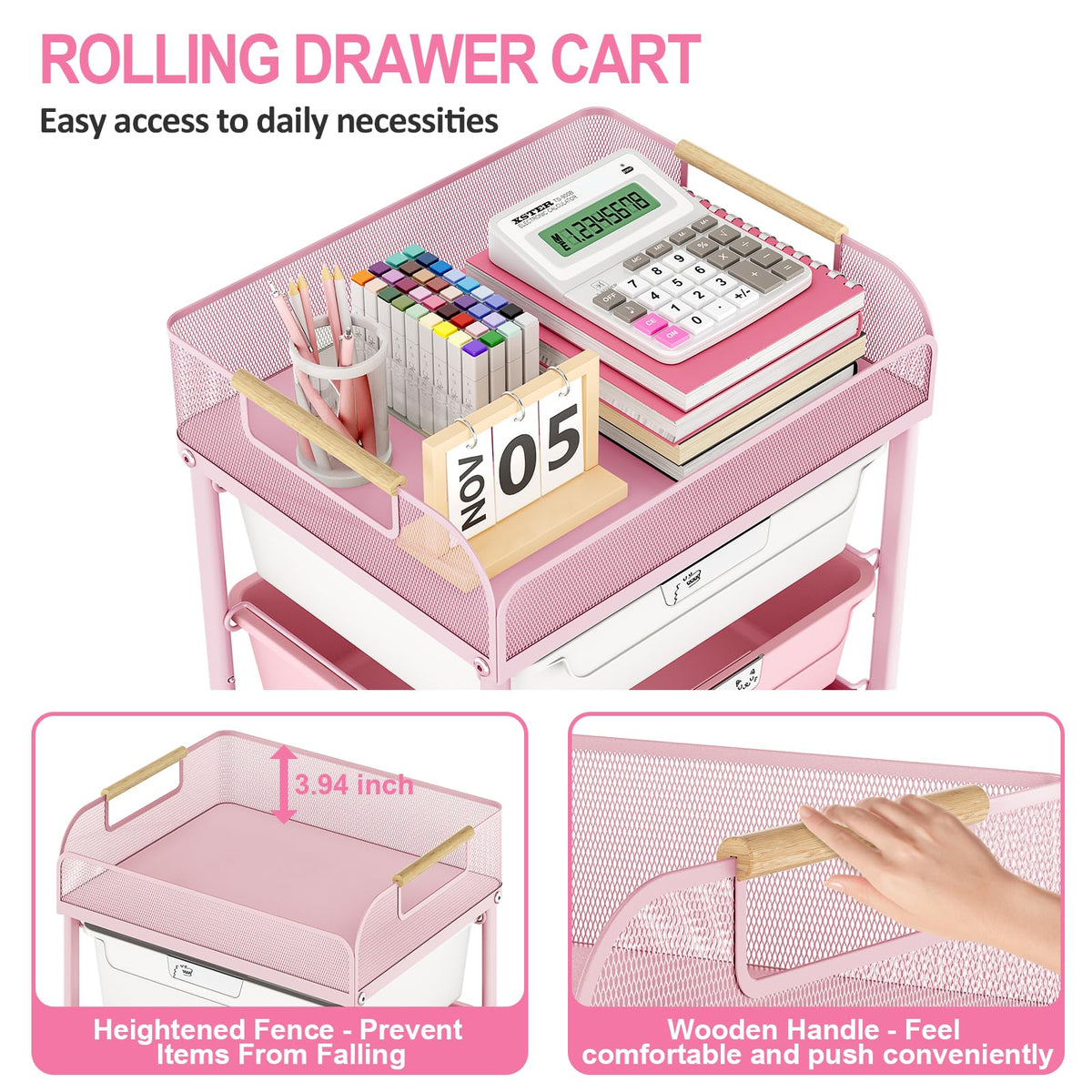 4-Drawer Rolling Storage Cart with Mesh Top S972630