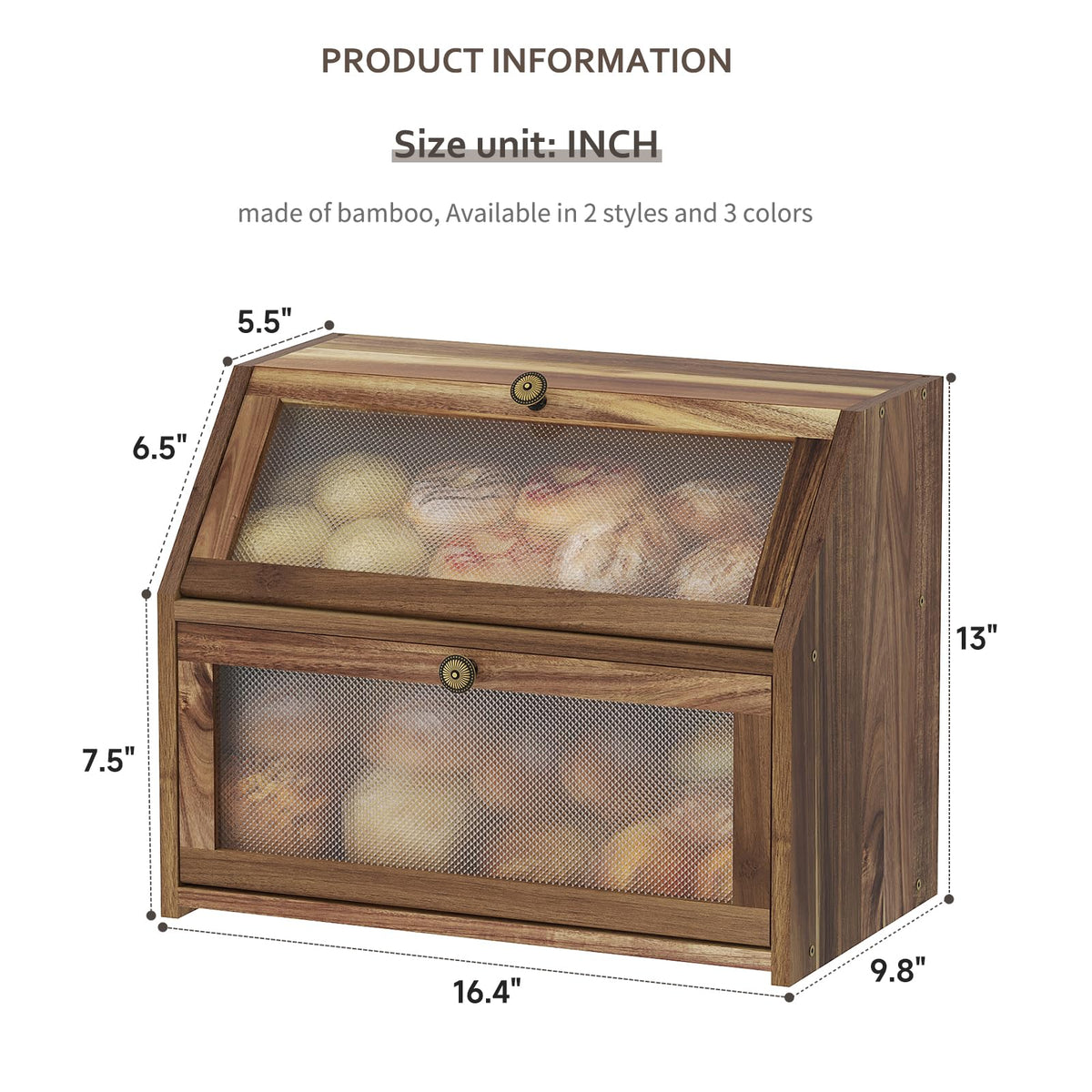 Large Brown Wooden Bread Box N35835
