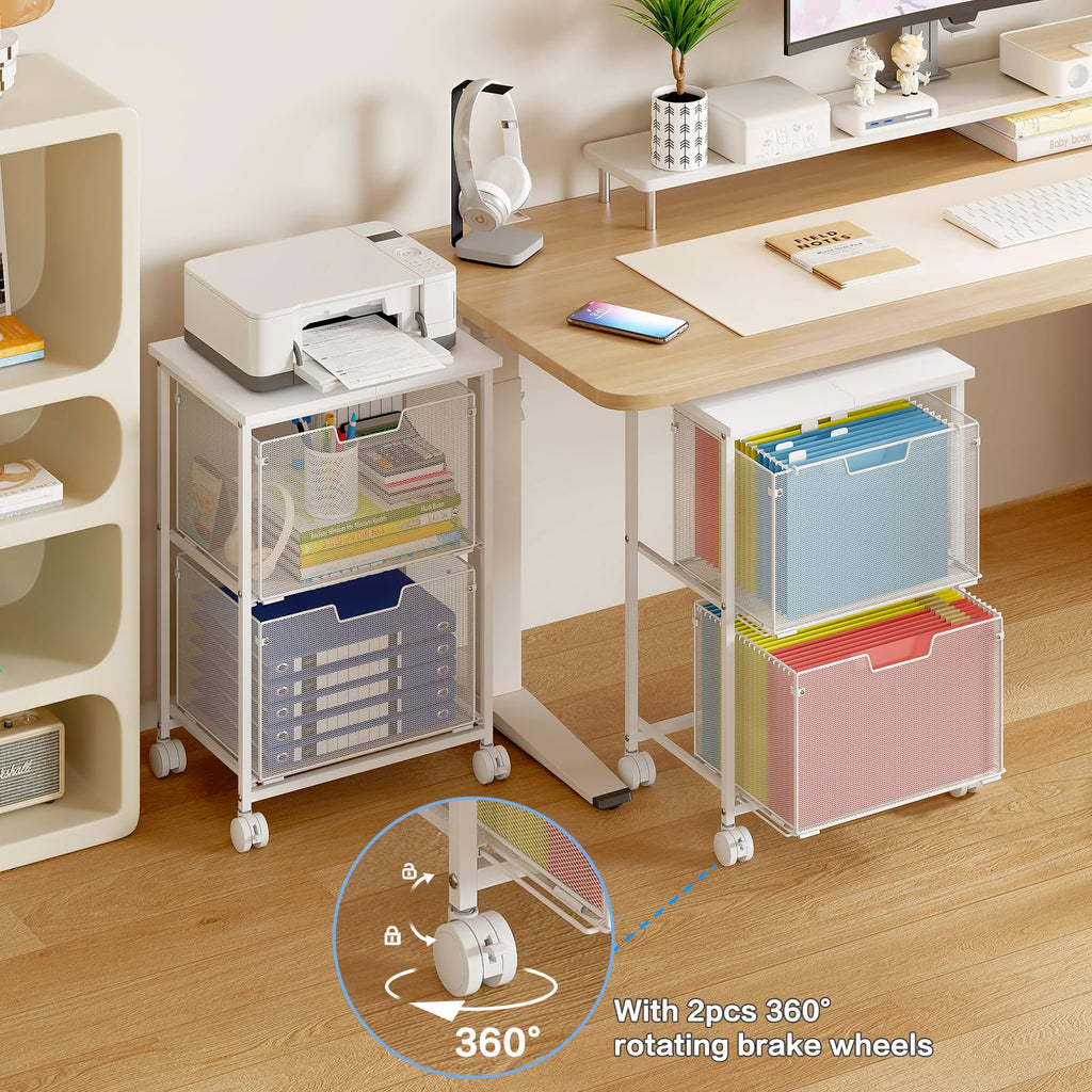 White 2 Drawer Rolling File Cabinet S404