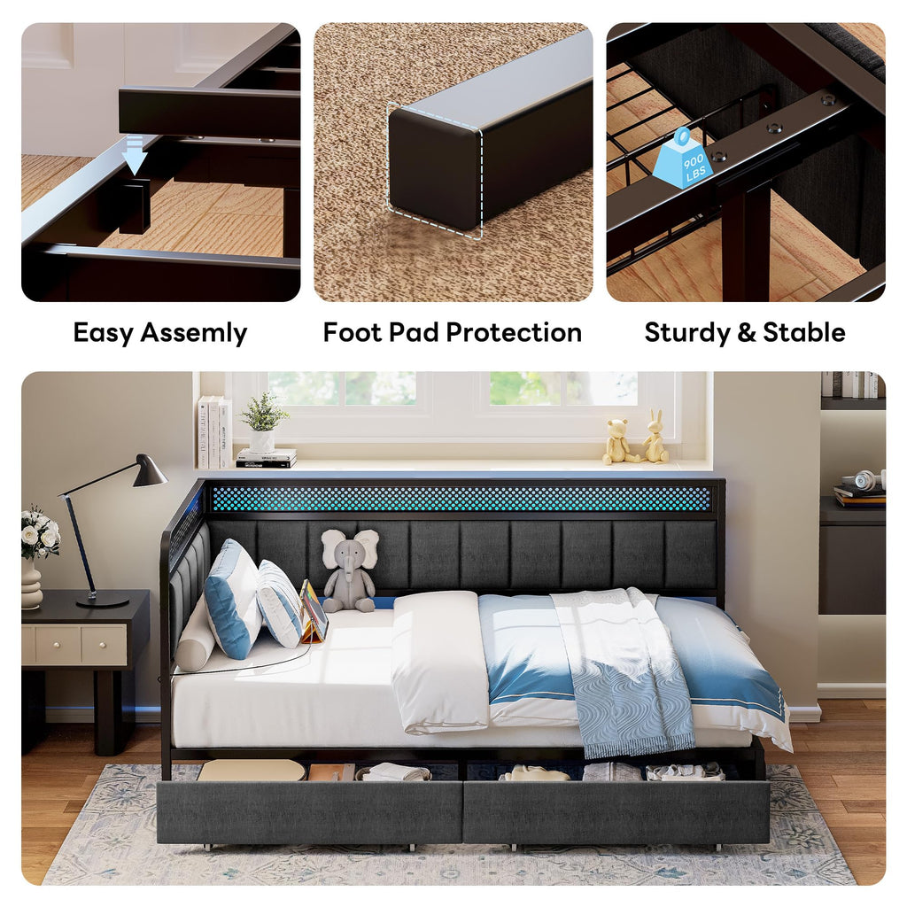 Twin Corner Bed Frame with Upholstered Guardrail Q7466