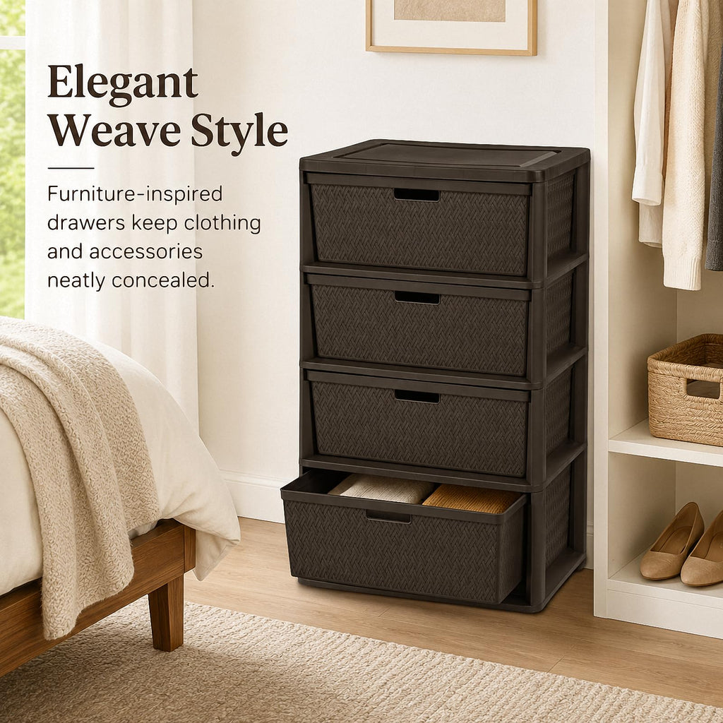 Brown 4 Drawer Plastic Storage Tower Q8126