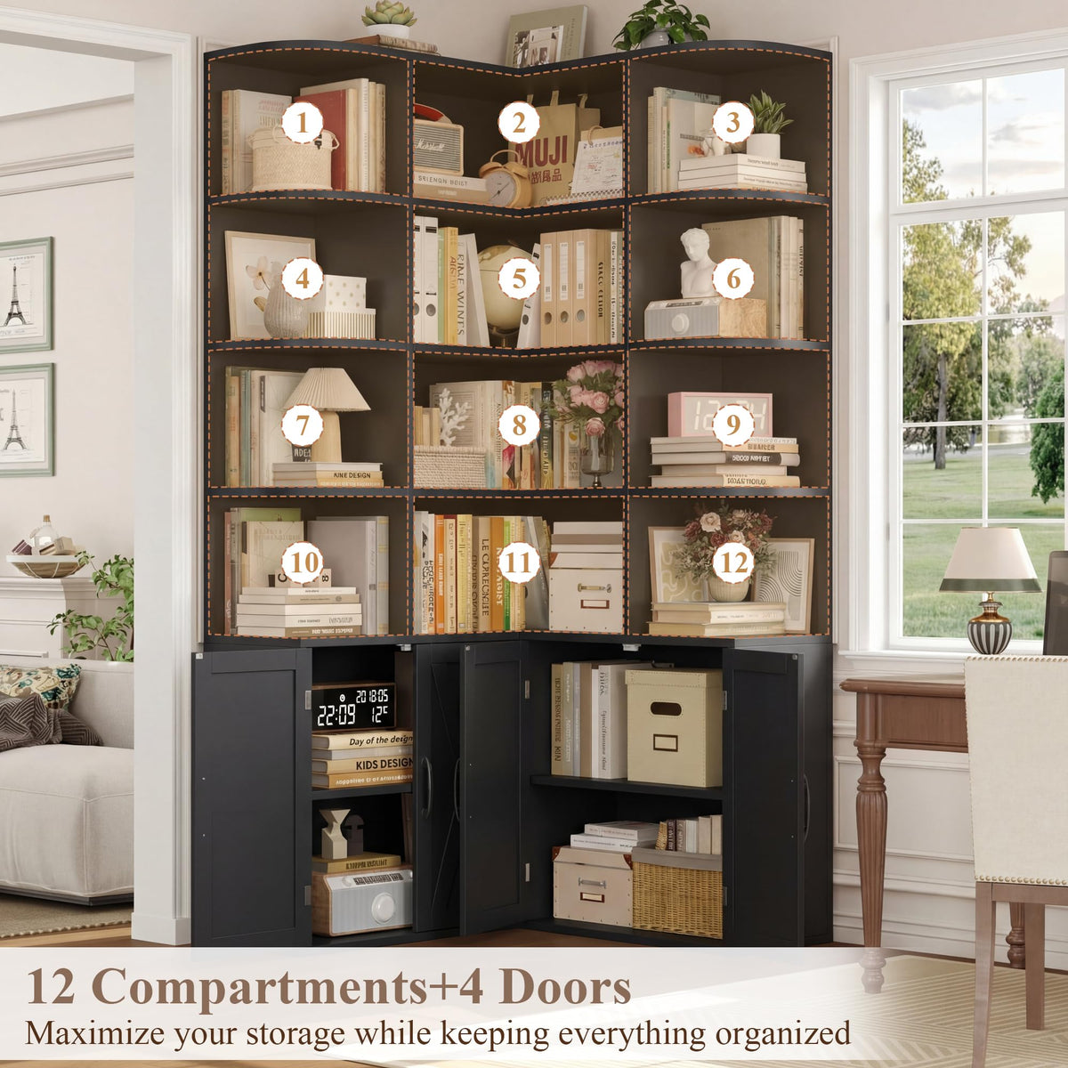 Black Bookshelf with Doors C60328