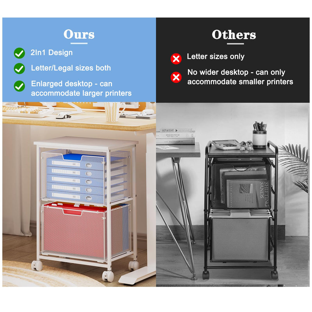 White 2 Drawer Rolling File Cabinet S404