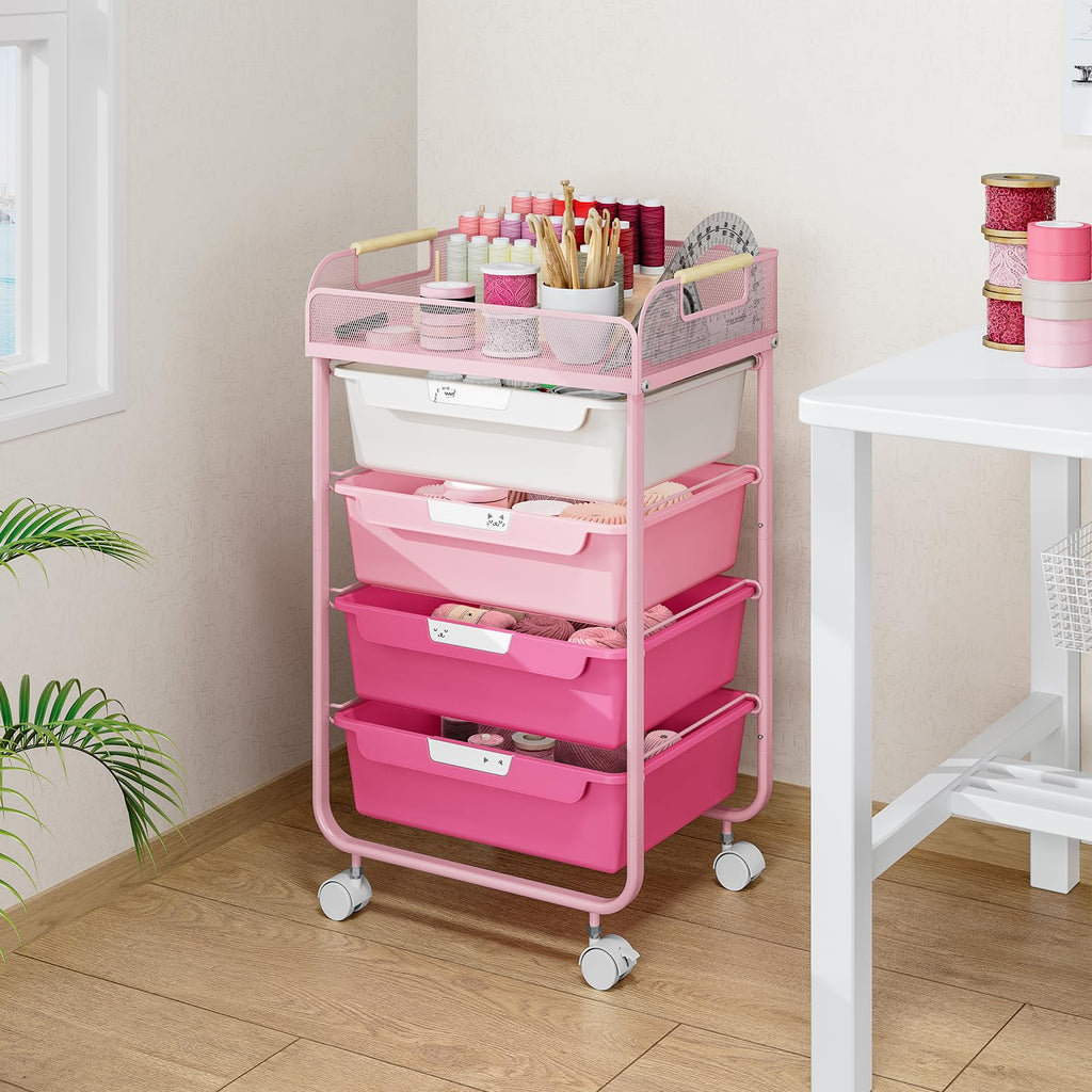 4-Drawer Rolling Storage Cart with Mesh Top S972630