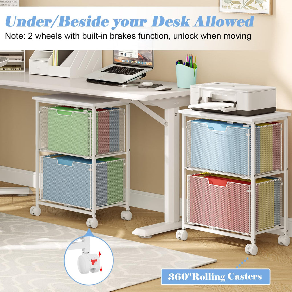 White 2 Drawer Rolling File Cabinet S404