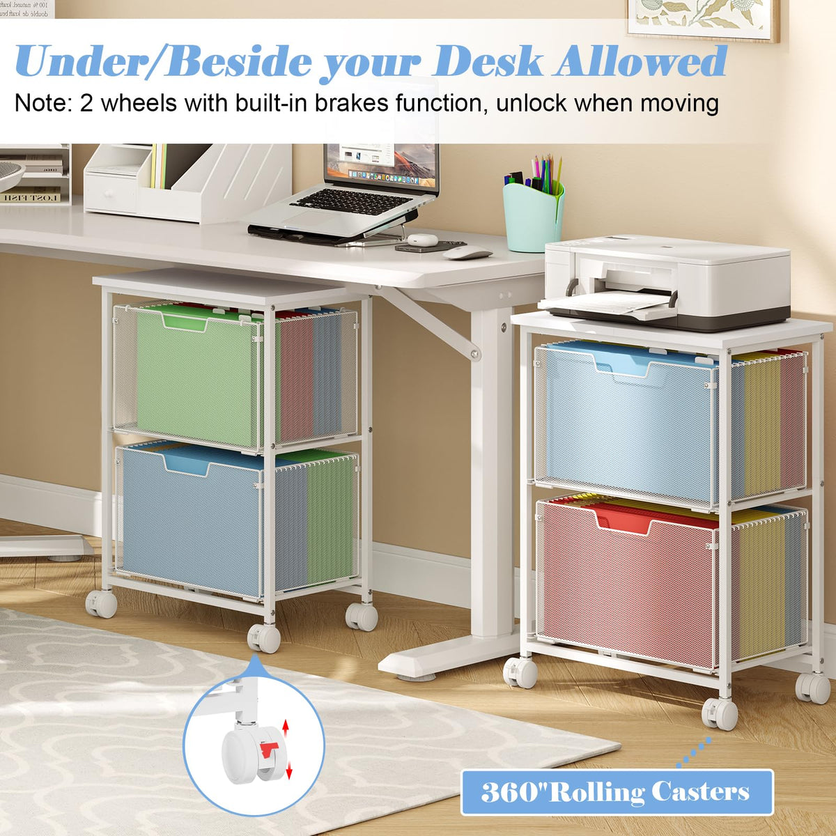 White 2 Drawer Rolling File Cabinet S404