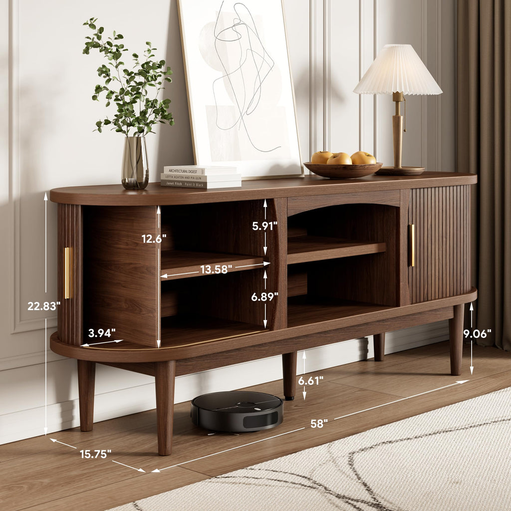 Mid Century TV Stand with Storage and Sliding Doors P645418