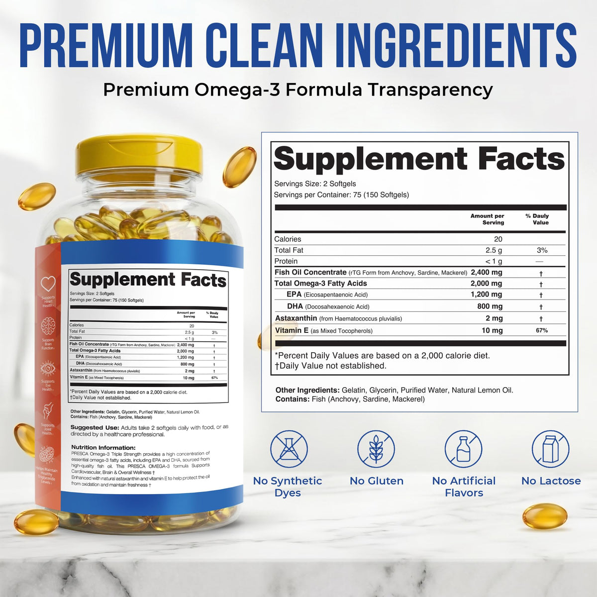 Omega 3 Fish Oil 2400mg 150 Softgels X242599