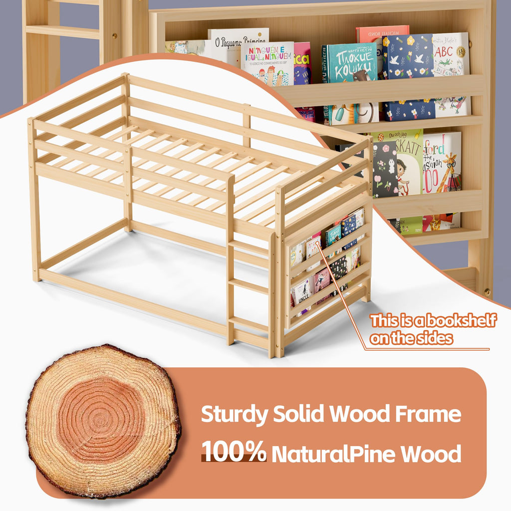 Twin Over Twin Wooden Bunk Bed with Ladder and Guardrails L411180