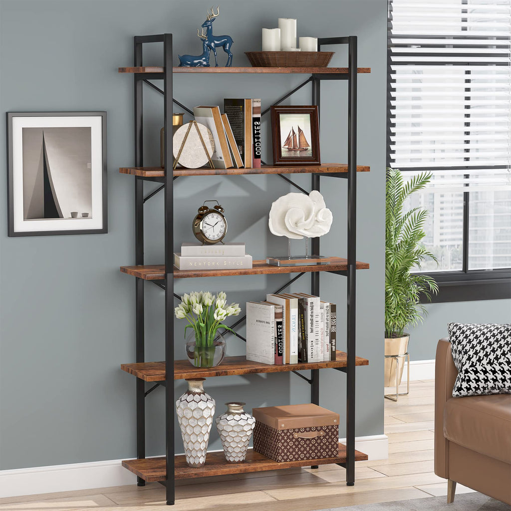 5 Tier Industrial Bookshelf with Metal Frame S925460
