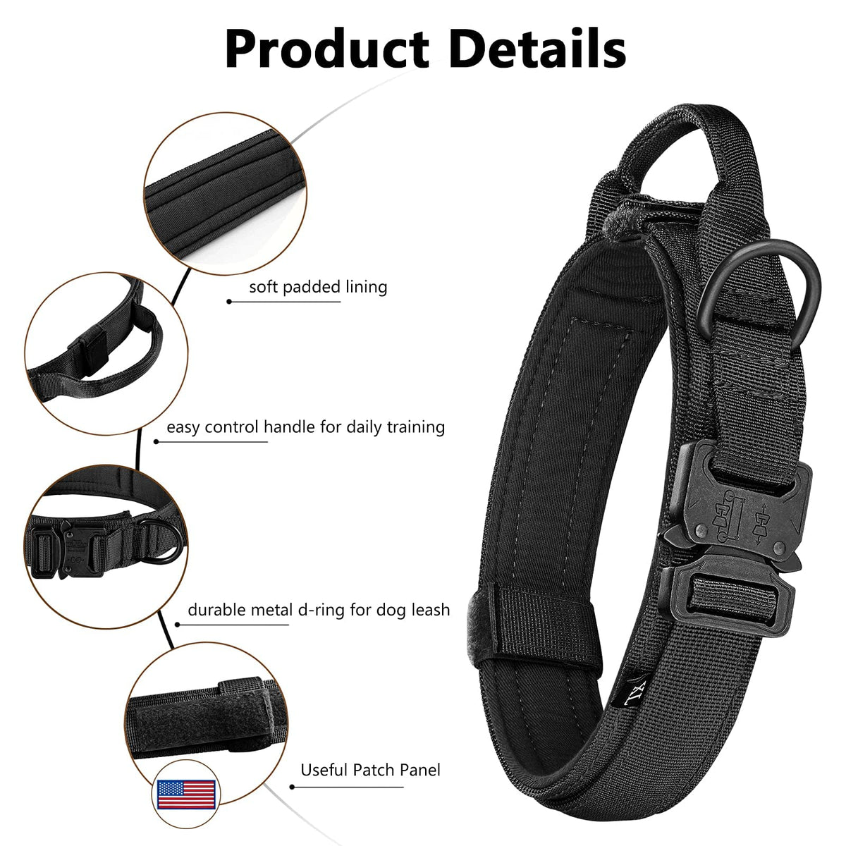 Adjustable Nylon Tactical Dog Collar with Control Handle M2178