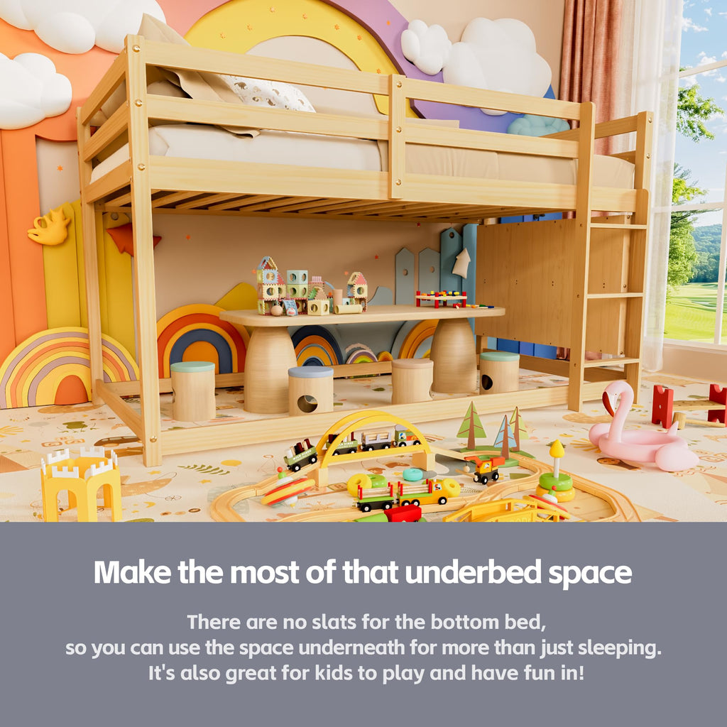 Twin Over Twin Wooden Bunk Bed with Ladder and Guardrails L411180