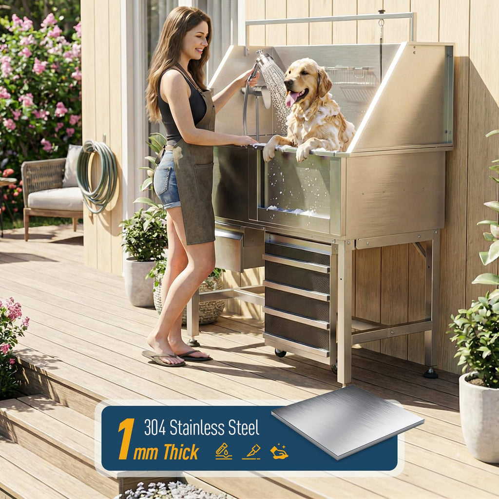 46" Stainless Steel Dog Washing Station with Storage Drawer W183132