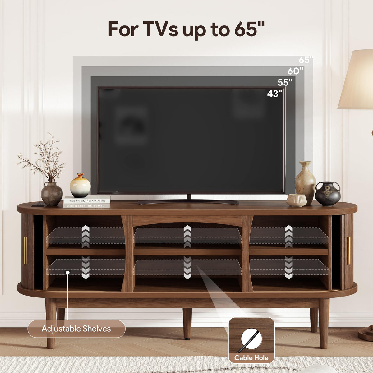 Mid Century TV Stand with Storage and Sliding Doors P645418