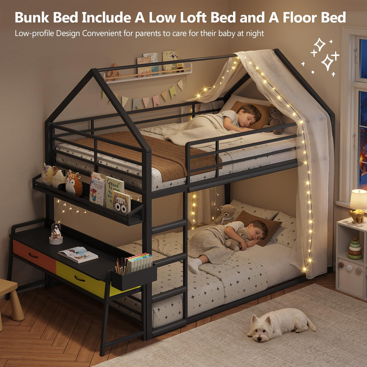 Twin Over Twin Bunk Bed with Desk and Drawers Z929371