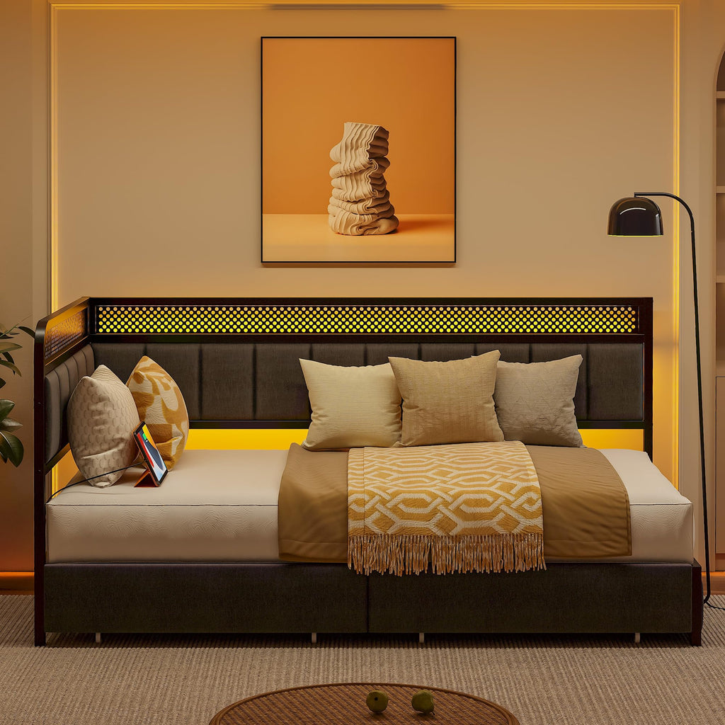 Twin Corner Bed Frame with Upholstered Guardrail Q7466