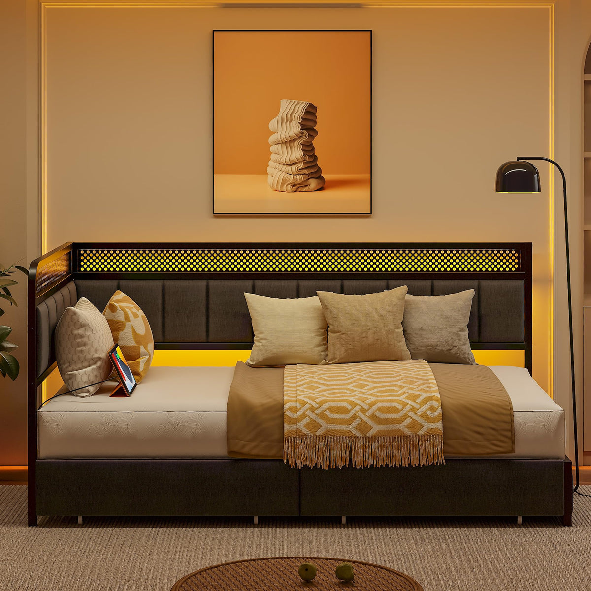 Twin Corner Bed Frame with Upholstered Guardrail Q7466