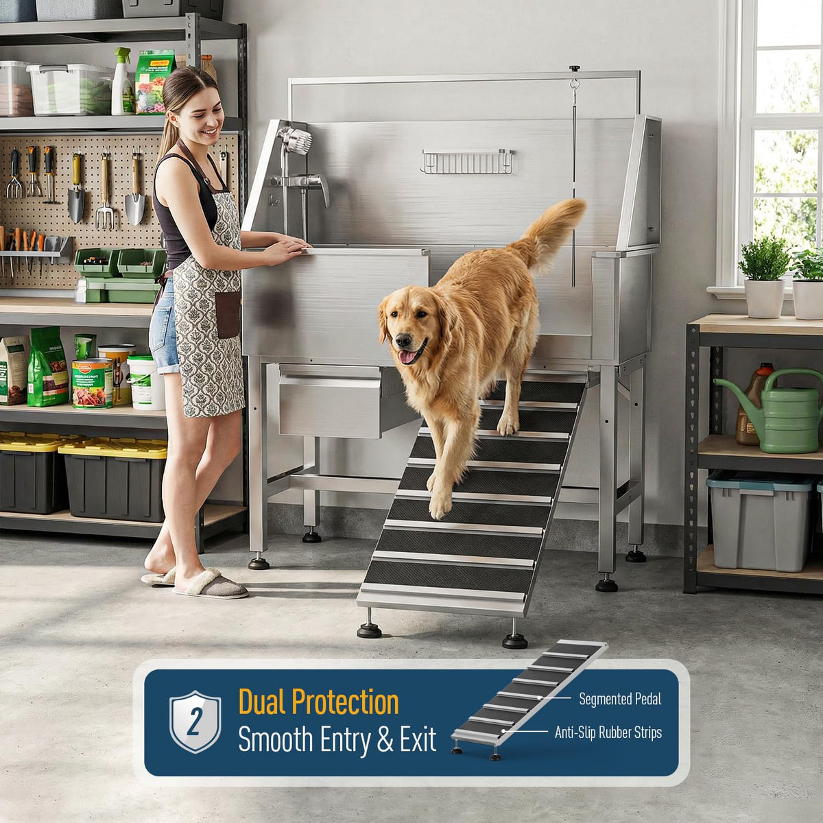 46" Stainless Steel Dog Washing Station with Storage Drawer W183132
