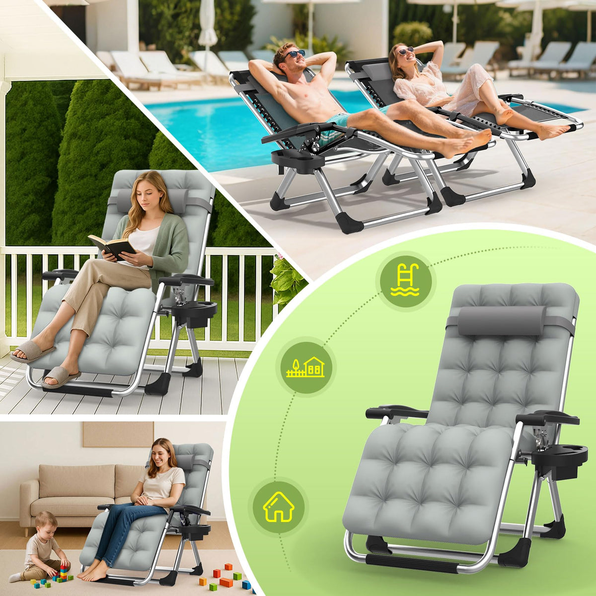 Zero Gravity Reclining Camping Lounge Chair with Cup Holder L975544