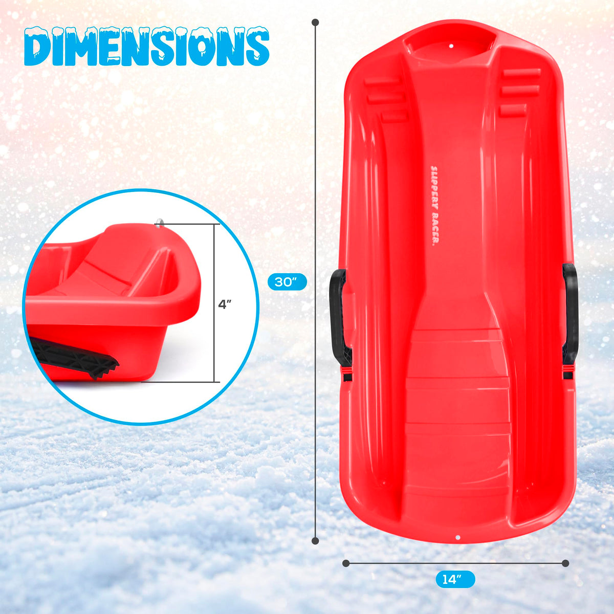 Red Flexible Plastic Toboggan Snow Sled with Brake Z2696