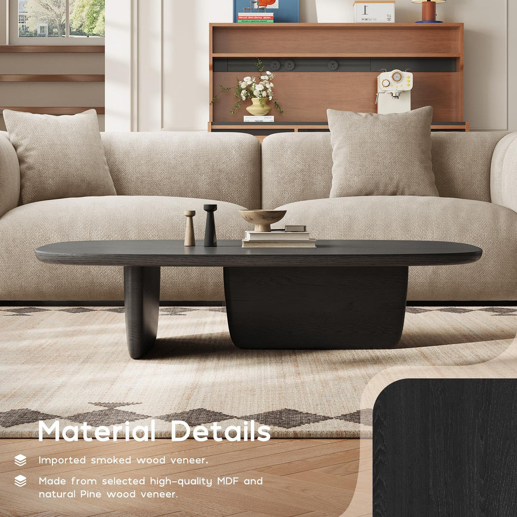 Black Wood Oval Coffee Table with Pedestal Base V148