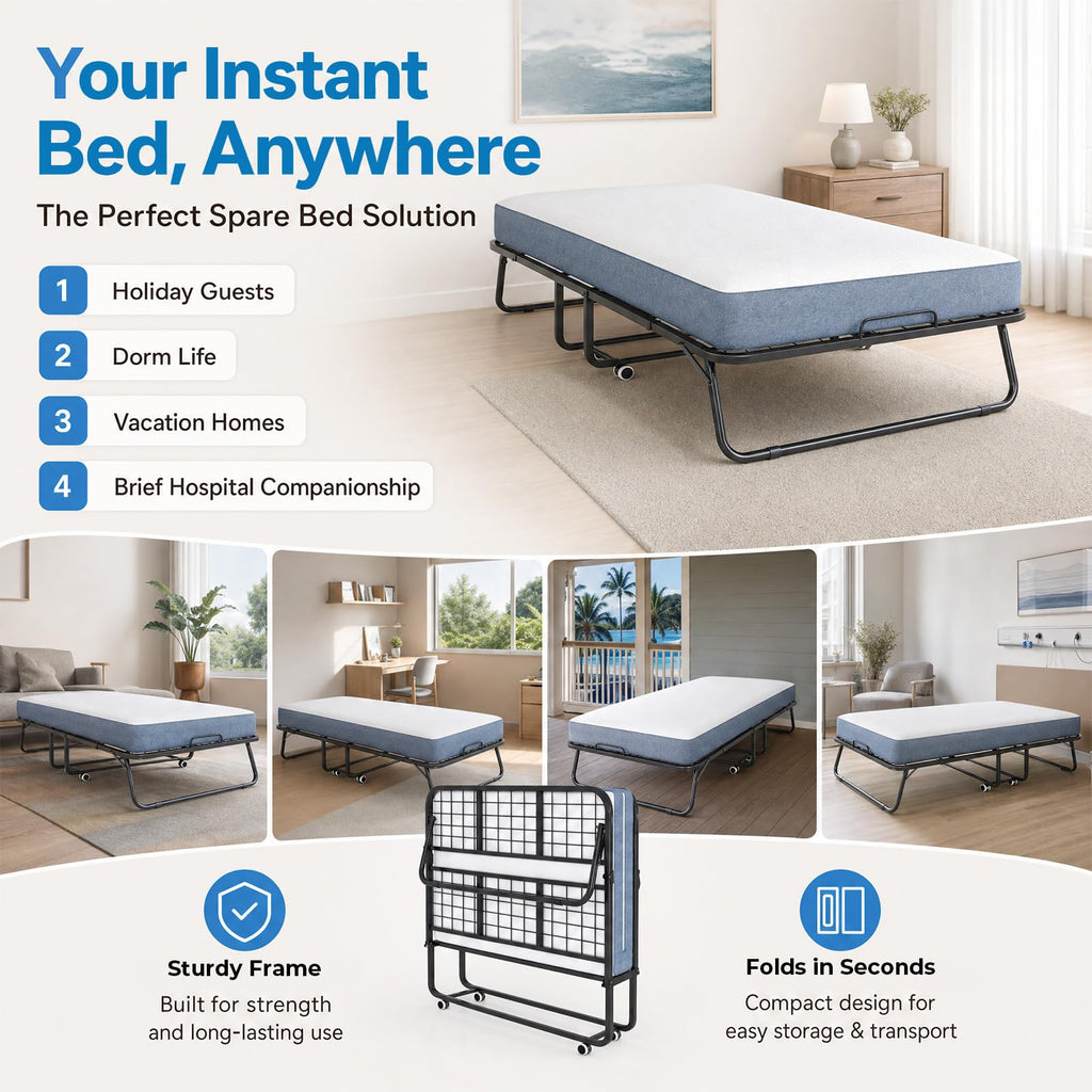 Folding Bed with 5" Foam Mattress Queen Size Metal Frame X5512
