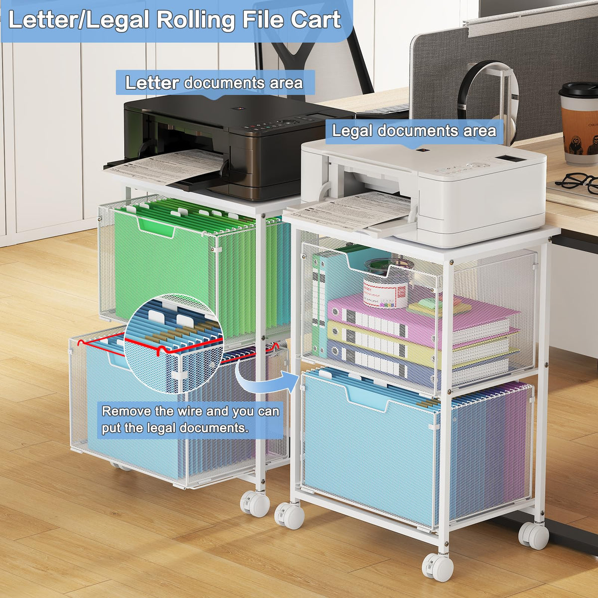 White 2 Drawer Rolling File Cabinet S404
