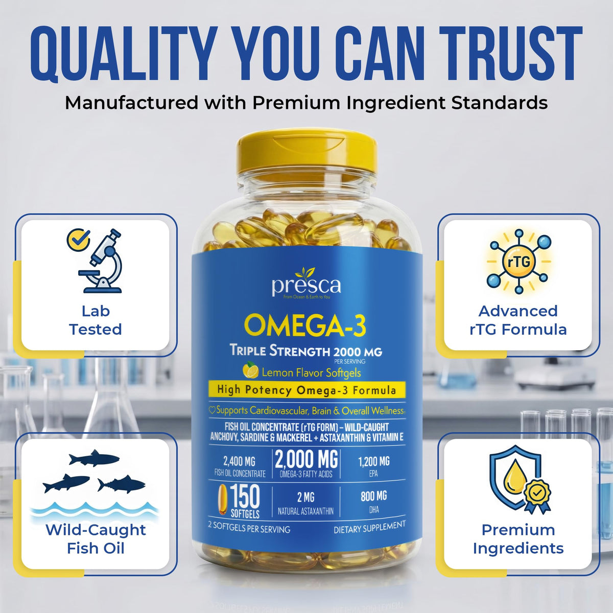 Omega 3 Fish Oil 2400mg 150 Softgels X242599