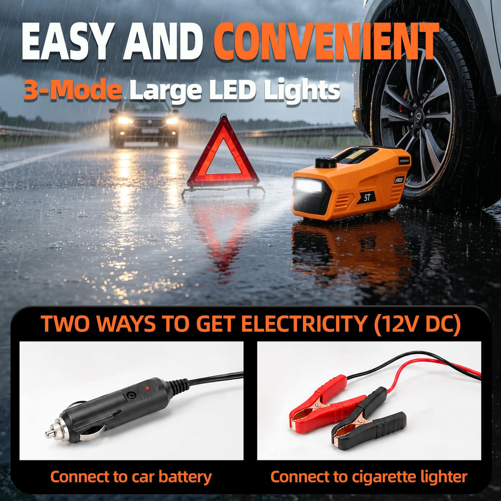 5 Ton 12V Electric Car Jack Kit with Impact Wrench and Tire Inflator Pump O599763