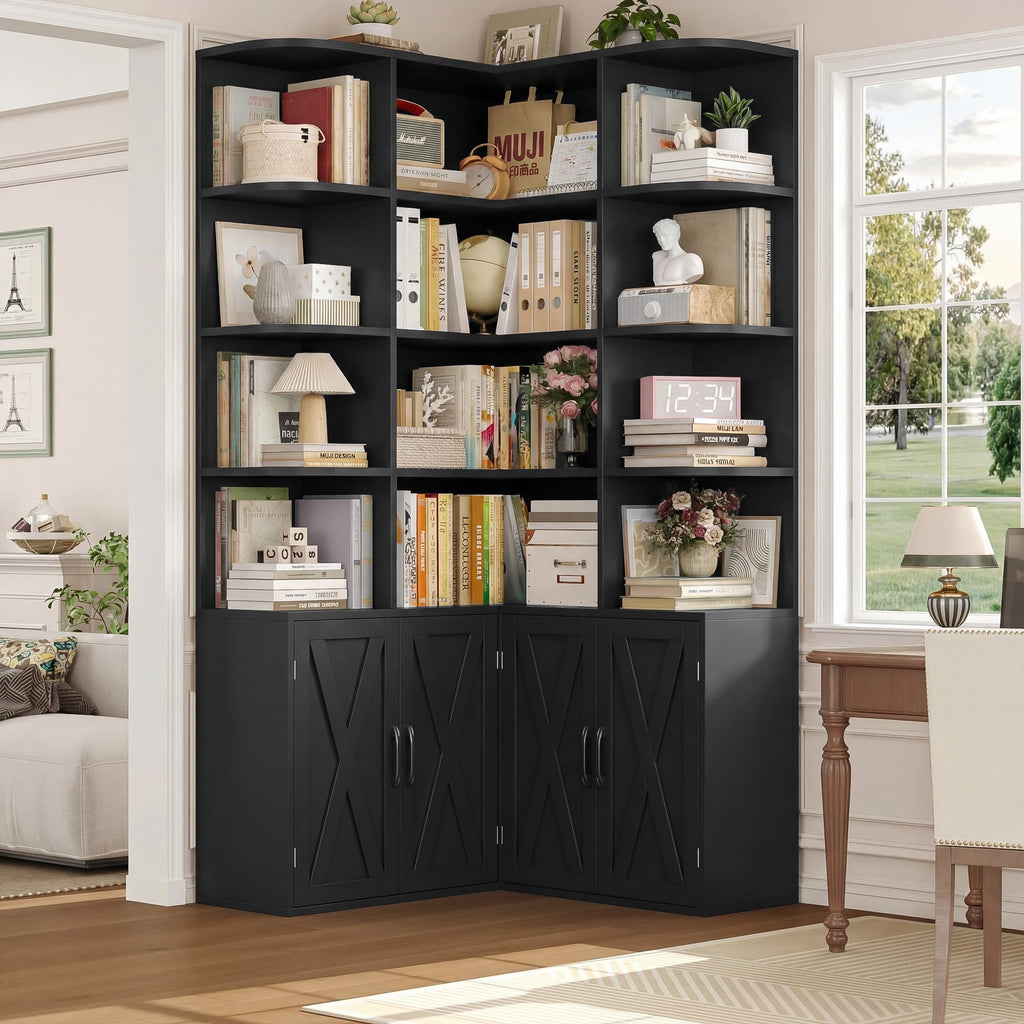 Black Bookshelf with Doors C60328