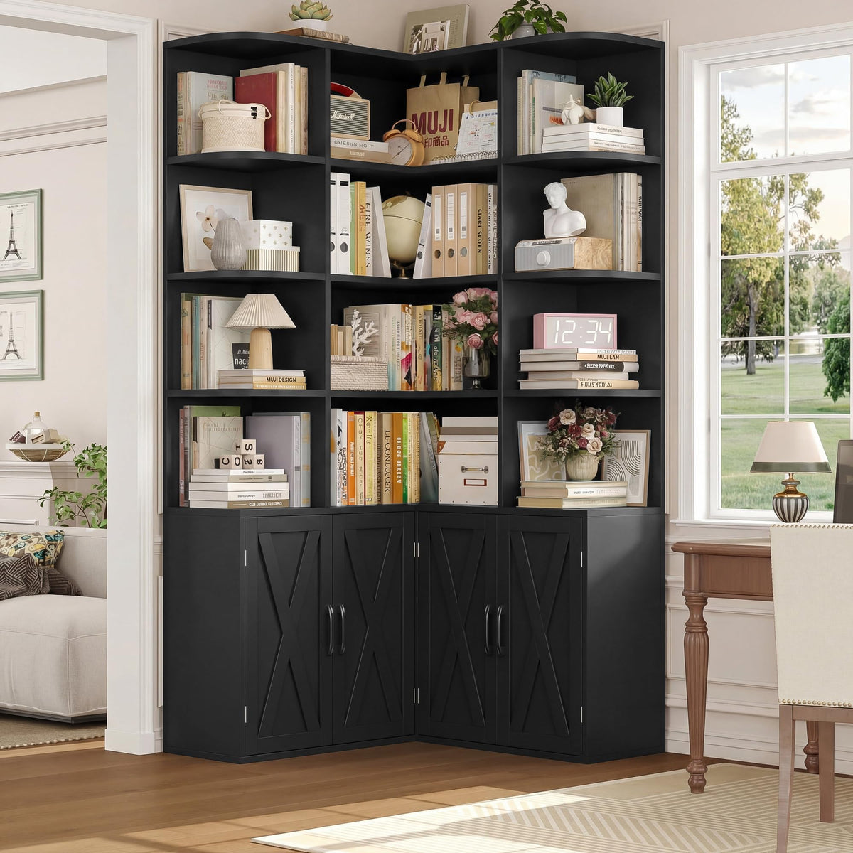 Black Bookshelf with Doors C60328