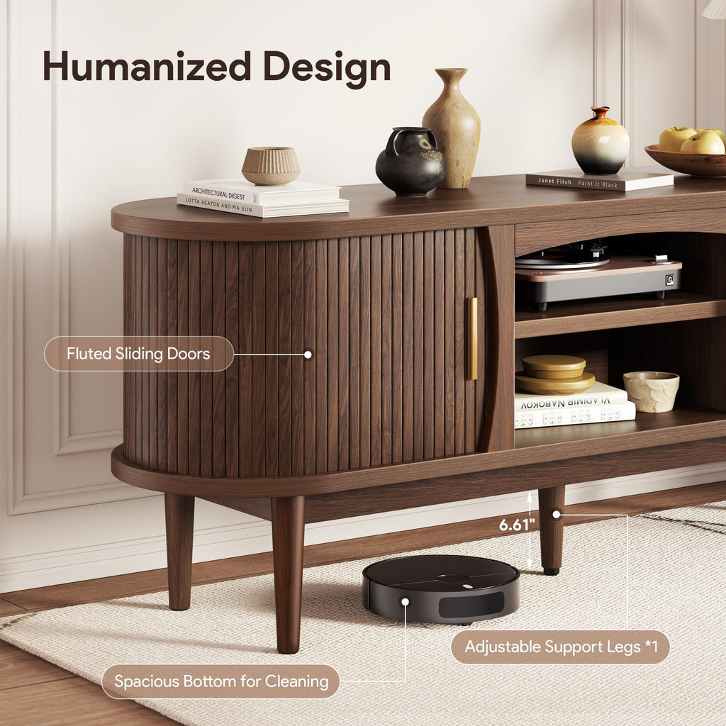 Mid Century TV Stand with Storage and Sliding Doors P645418
