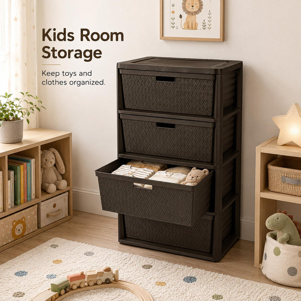 Brown 4 Drawer Plastic Storage Tower Q8126