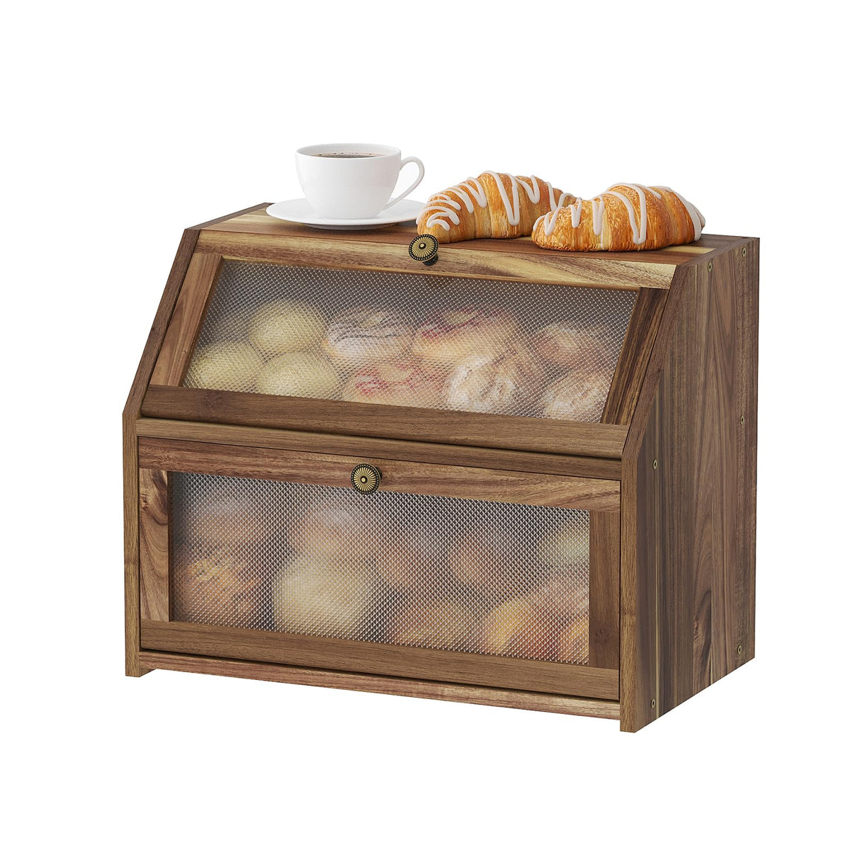 Large Brown Wooden Bread Box N35835