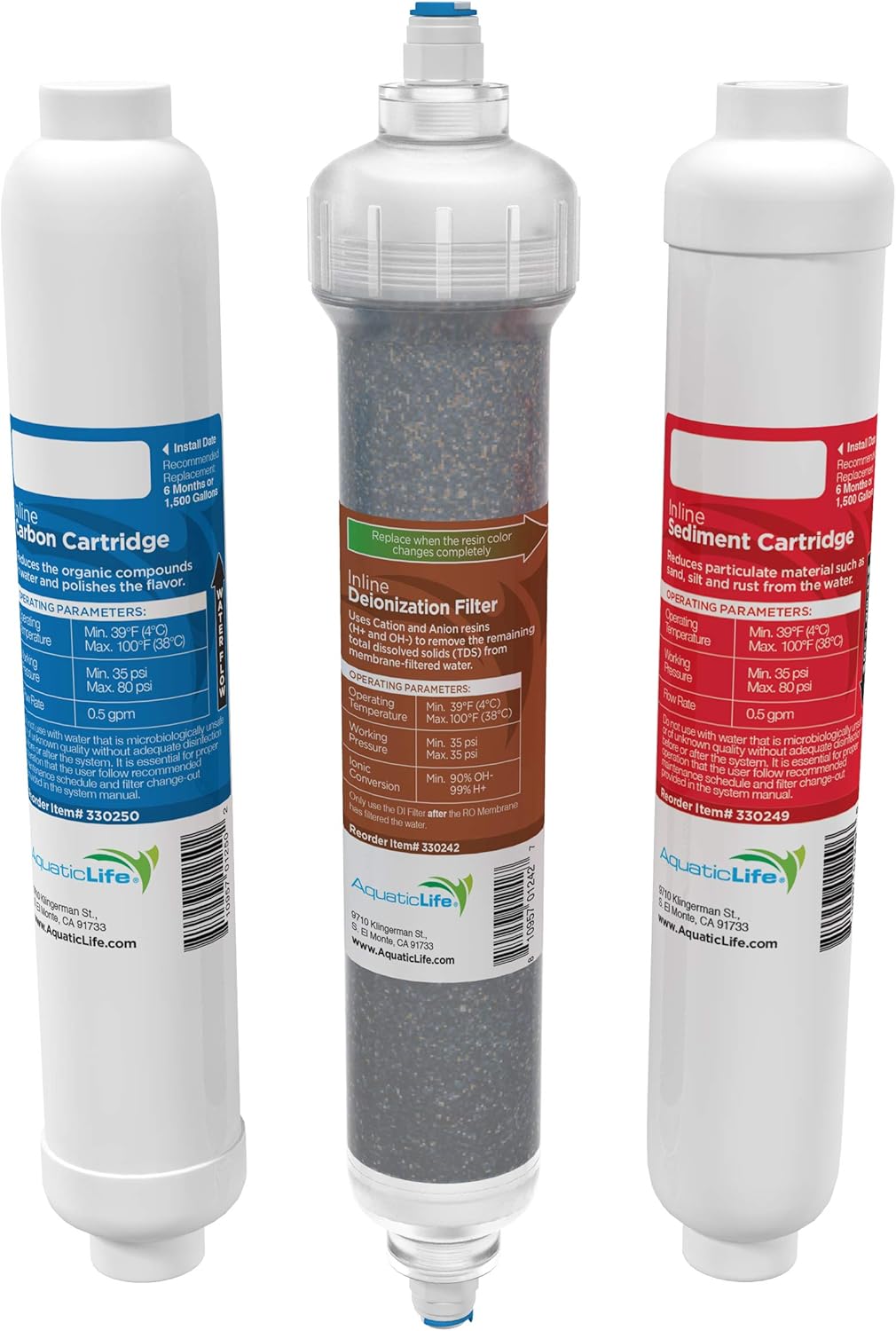 RO Buddie Cartridge 3-pce Bundle, Mixed Bed DI Resin Cartridge, Sediment Cartridge, Carbon Cartridge Pack of 2 A120408