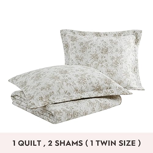 Queen Quilt Set, Reversible Floral Cotton Bedding with Matching Shams V958048