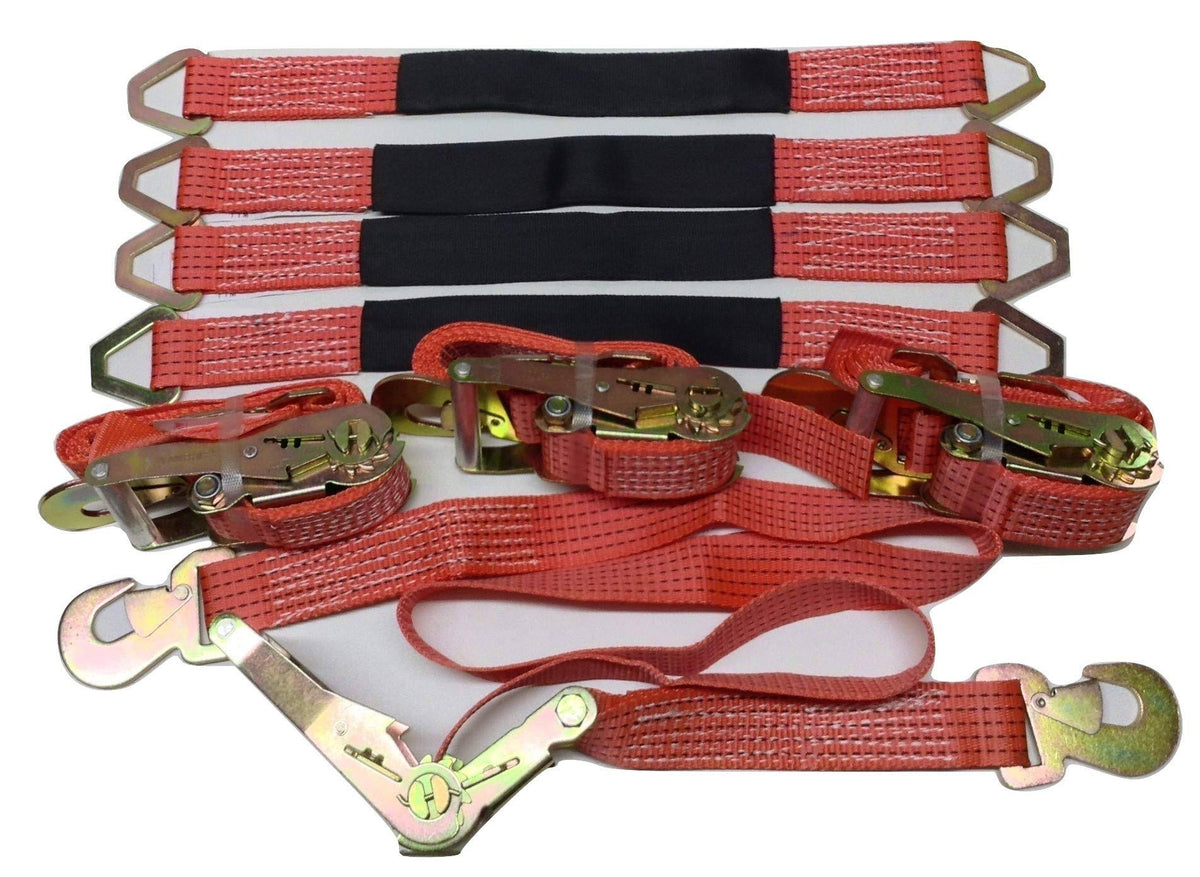 4 Axle Ratchet Tie Down Straps Tow Kit Red I7498