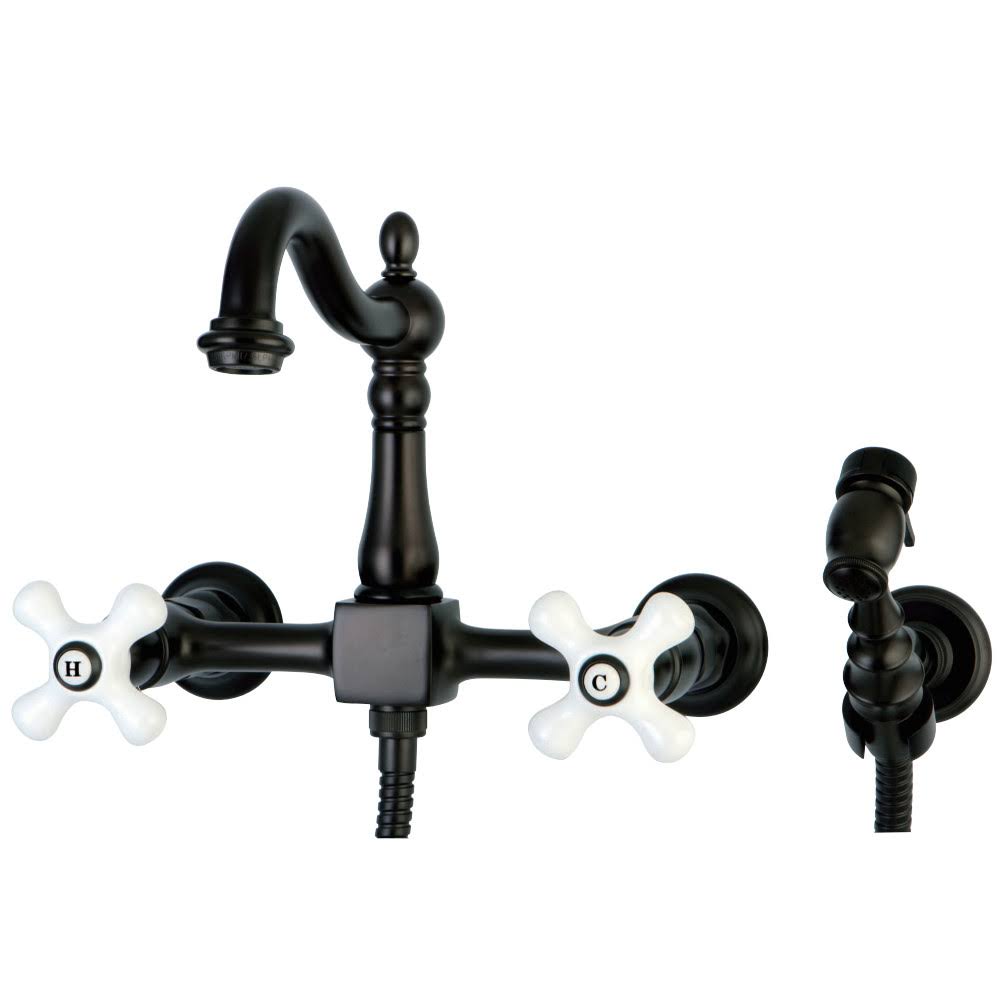 Oil Rubbed Bronze Wall Mount Kitchen Faucet with Brass Sprayer R737129