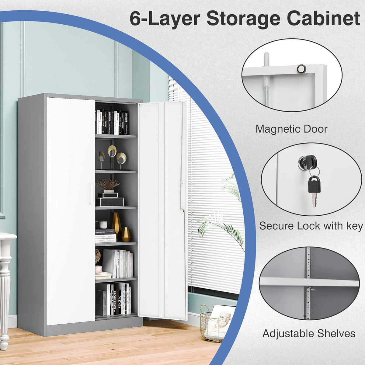 Locking Steel File Cabinet with 2 Doors and 4 Adjustable Shelves G5711